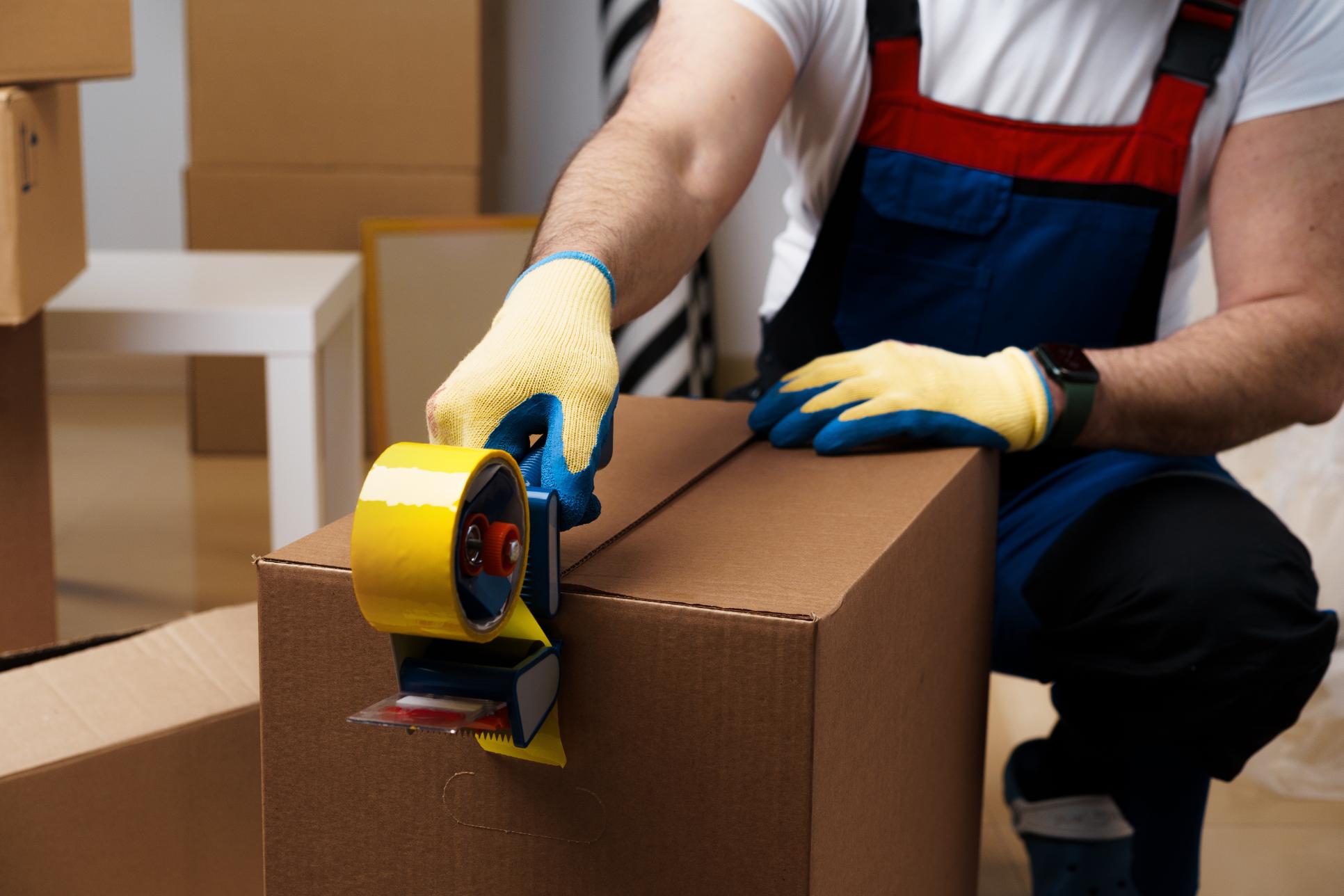 Packning av flyttkartonger med tejp